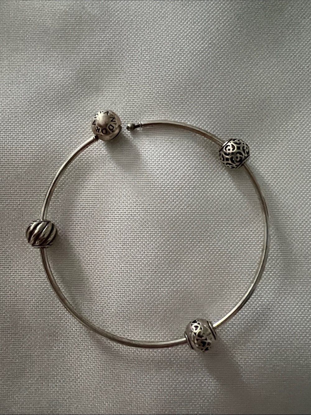 Pandora Silver Open Bangle Bracelet with Charms Included - Silver